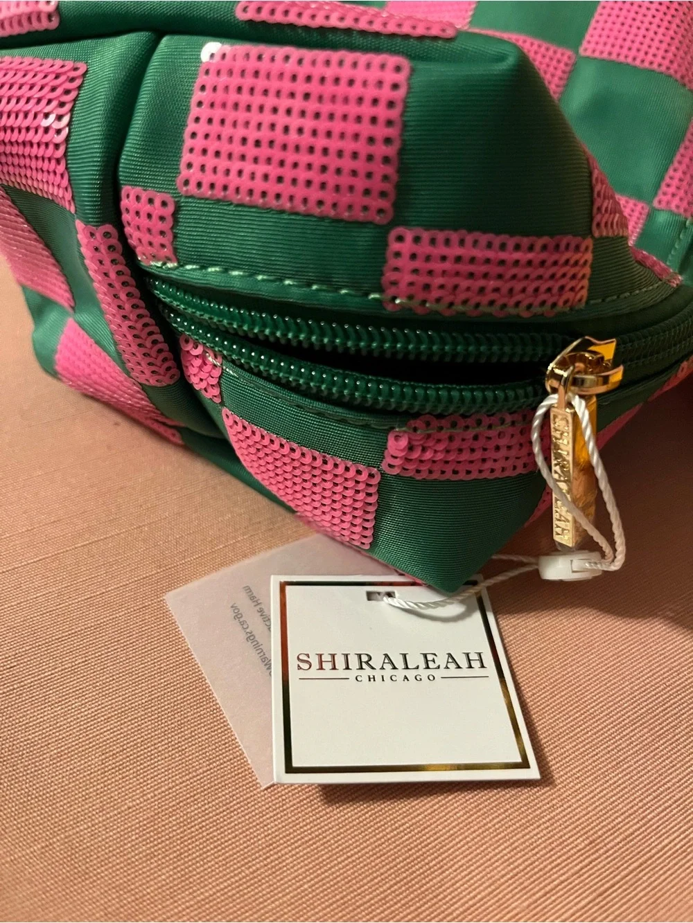 Shiraleah Pink & Green Checker Cosmetic Pouch AKA colors